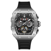 REEF TIGER Aurora RGA3009 Tonneau Automatic Mechanical Watch for Men - Multifunctional Date Luminous Waterproof Flywheel Watch